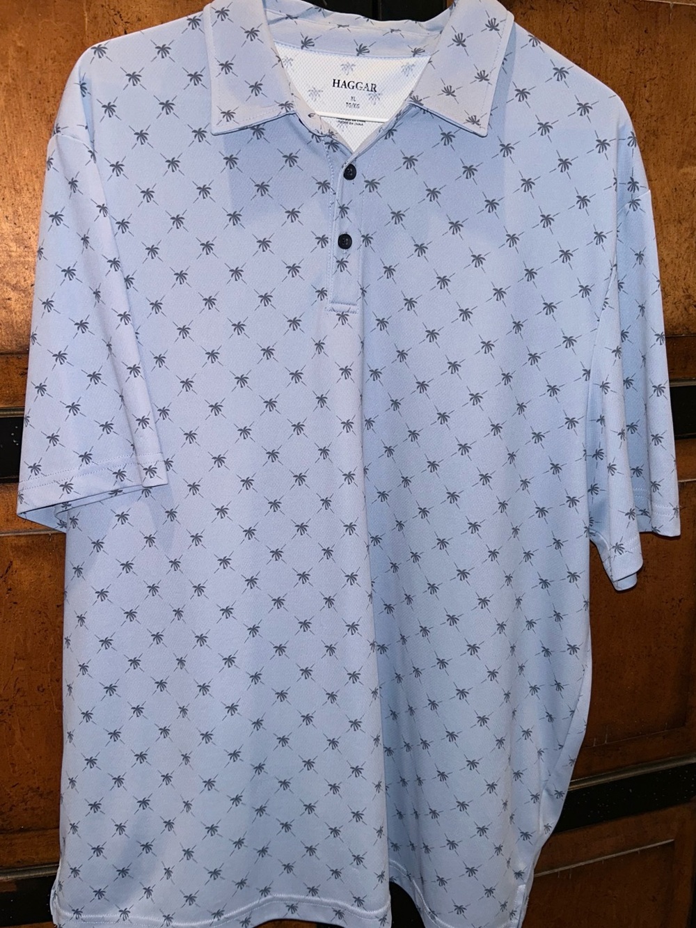 Haggar Pale Blue Palm-Print Polo